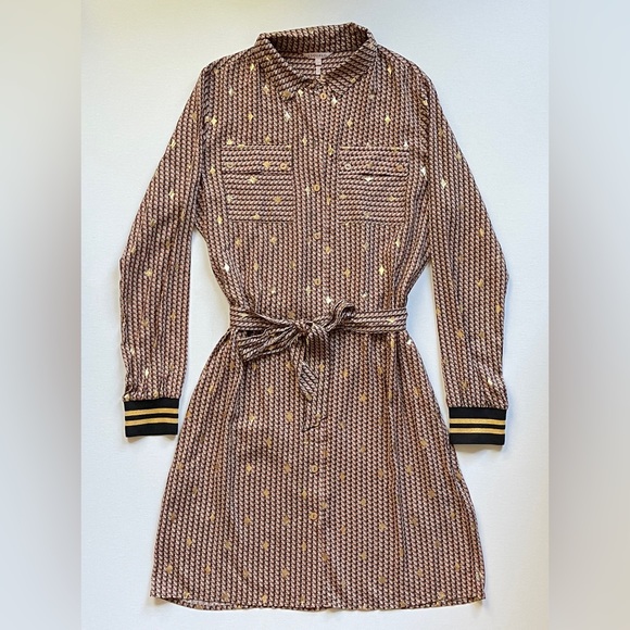 ESQUALO Dresses & Skirts - ESQUALO Brown and Gold Long Sleeve Dress